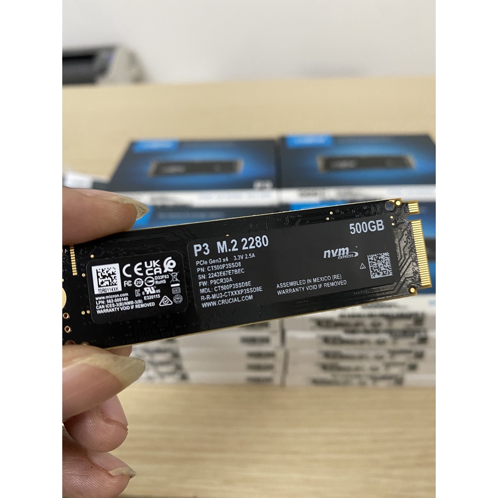 Ổ cứng SSD Crucial P3 PCIe Gen 3x4 NVMe V-NAND M.2 2280 500GB Bảo hành 5 năm CT500P3SSD8 Hàng chính hãng