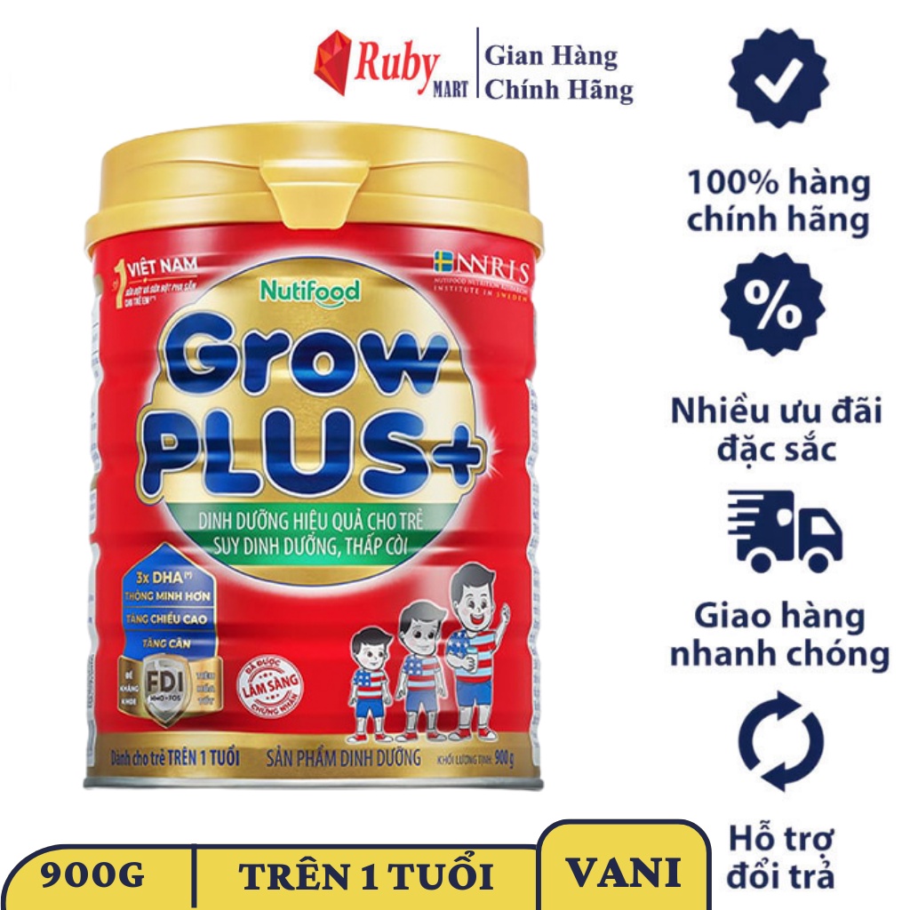 [ Date T1/25 ]Sữa Bột Nutifood Grow PLUS Đỏ dinh dưỡng hiệu quả cho trẻ suy dinh dưỡng thấp còi lon 900g