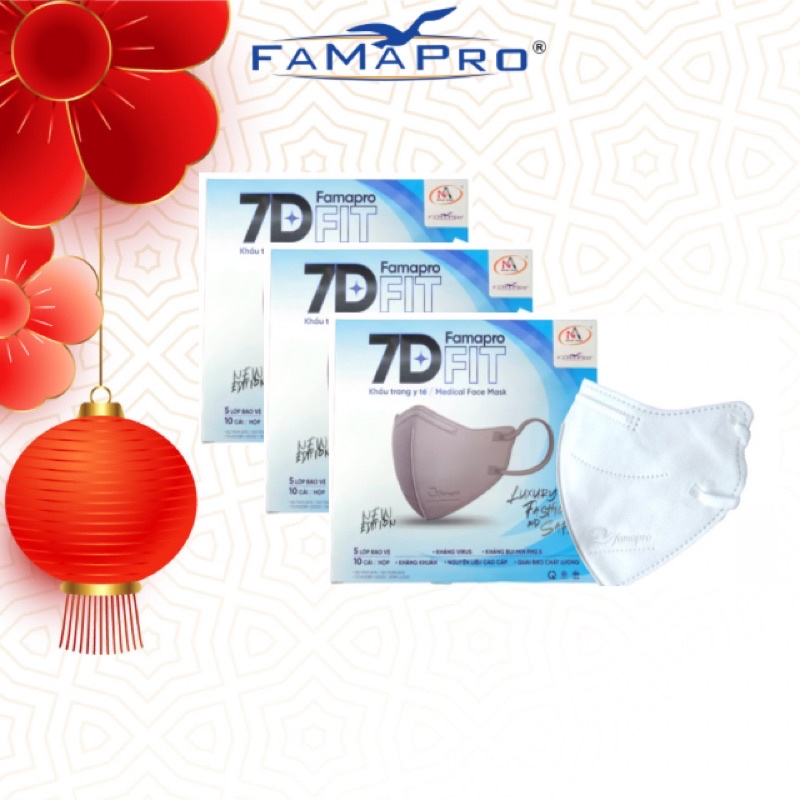 Famapro 7D FIT Combo 3 hộp Khẩu trang y tế cao cấp kháng khuẩn 5 lớp 