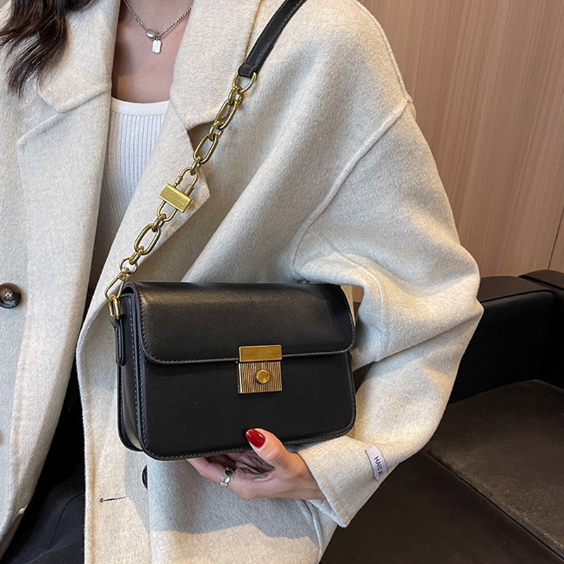 Túi Đeo Chéo Hình Vuông Nhỏ Màu Nâu Có Khóa Thời Trang Cho Nữ