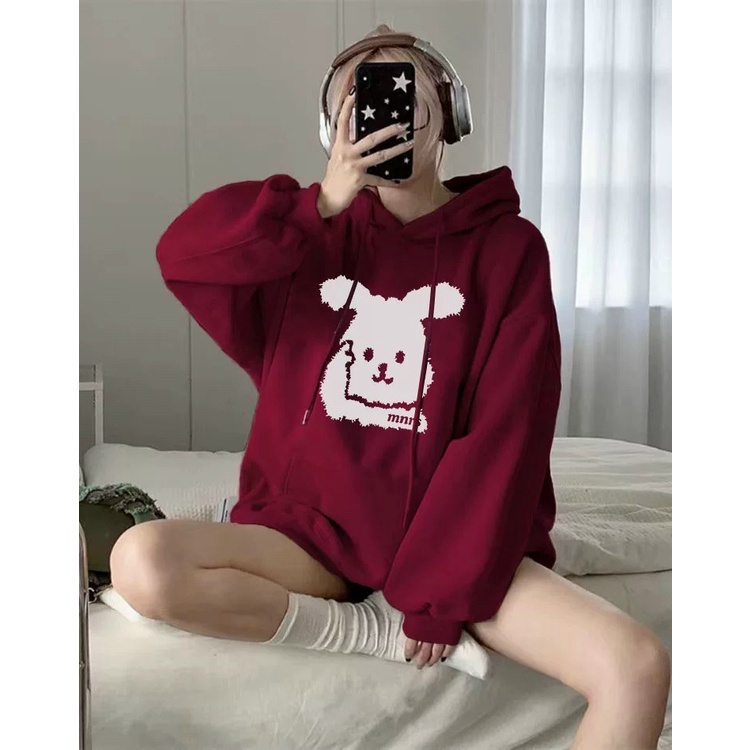 Áo Hoodies Nữ In Thỏ Vải Nỉ Mềm Có Nón 2 Màu Đen Đỏ Mặc Đẹp NEW UNISEX