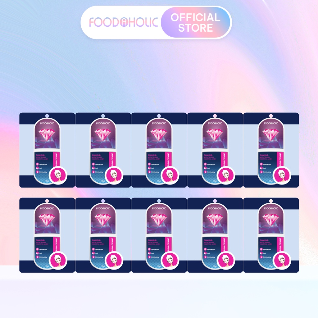 Combo 10 Mặt nạ dưỡng chất kim cương sáng mịn da Foodaholic Diamond Brightening Essential Mask 23g x10