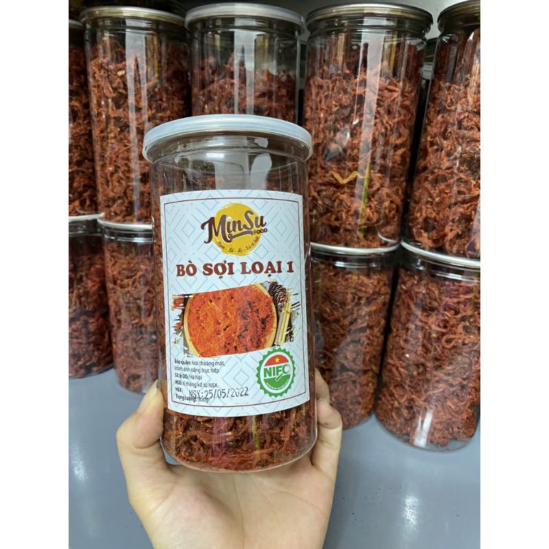 KHÔ BÒ SỢI hũ 300g thơm ngon đậm vị, đồ ăn vặt nhà làm freeship tại Hà Nội