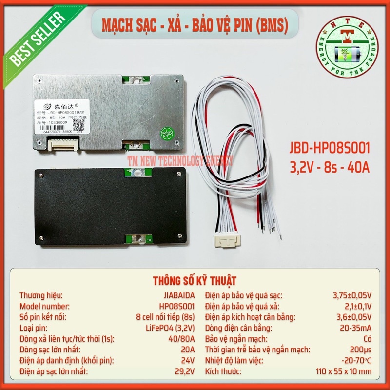 BMS JBD | Mạch sạc, xả và bảo vệ pin Lithium Li-ion 3,7v | LiFePO4 3,2v | 8s 13s 16s 17s | 20s 20A 30A 40A 50A 60A