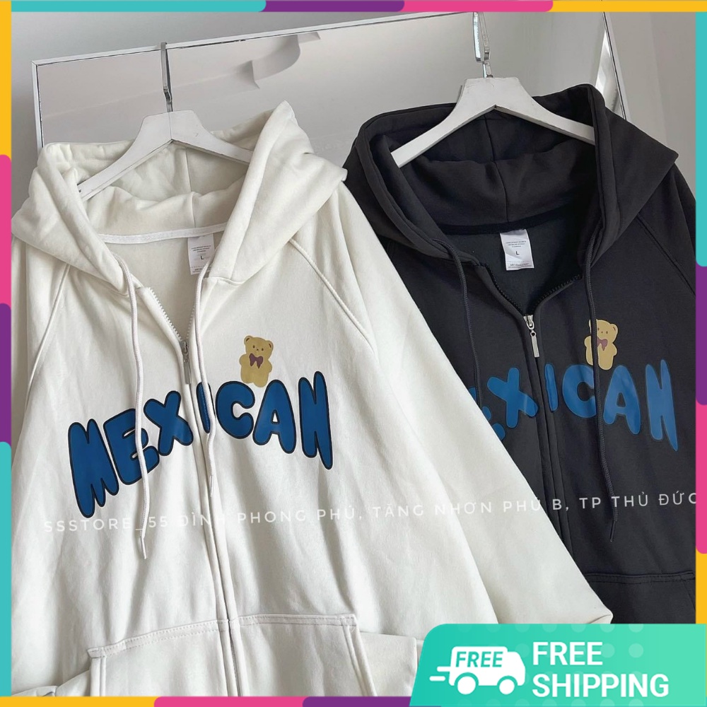 Áo Khoác Hoodie Nam Nữ, In Hình Gấu MEXI, Dây Khóa Kéo Nón Lớn 2 Lớp Thun Nỉ Cao Cấp From Rộng Phong Cách Hàn Quốc. TP