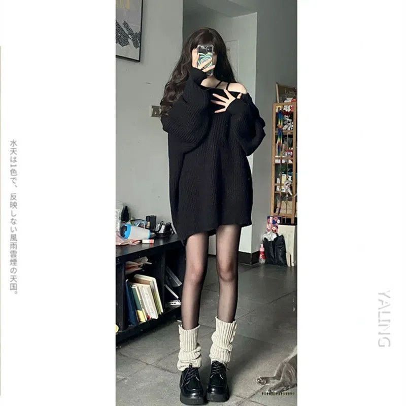 Jiashucheng Áo Sweater Dệt Kim Hở Vai Dáng Vừa Thời Trang Thu Đông Retro Cho Nữ