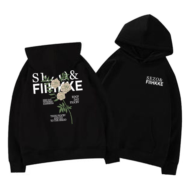 ihkke Áo hoodie Màu Đen In Họa Tiết Hoa Vui Nhộn Phong Cách Hàn Quốc Thời Trang Unisex