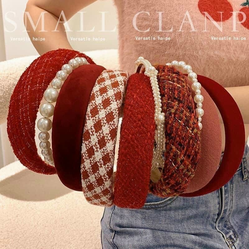 MVP2858 Set 3 Bờm Cài Tóc Tông Màu Đỏ Noel Chất Vải , Vải Dạ Dành Cho Mùa Đông