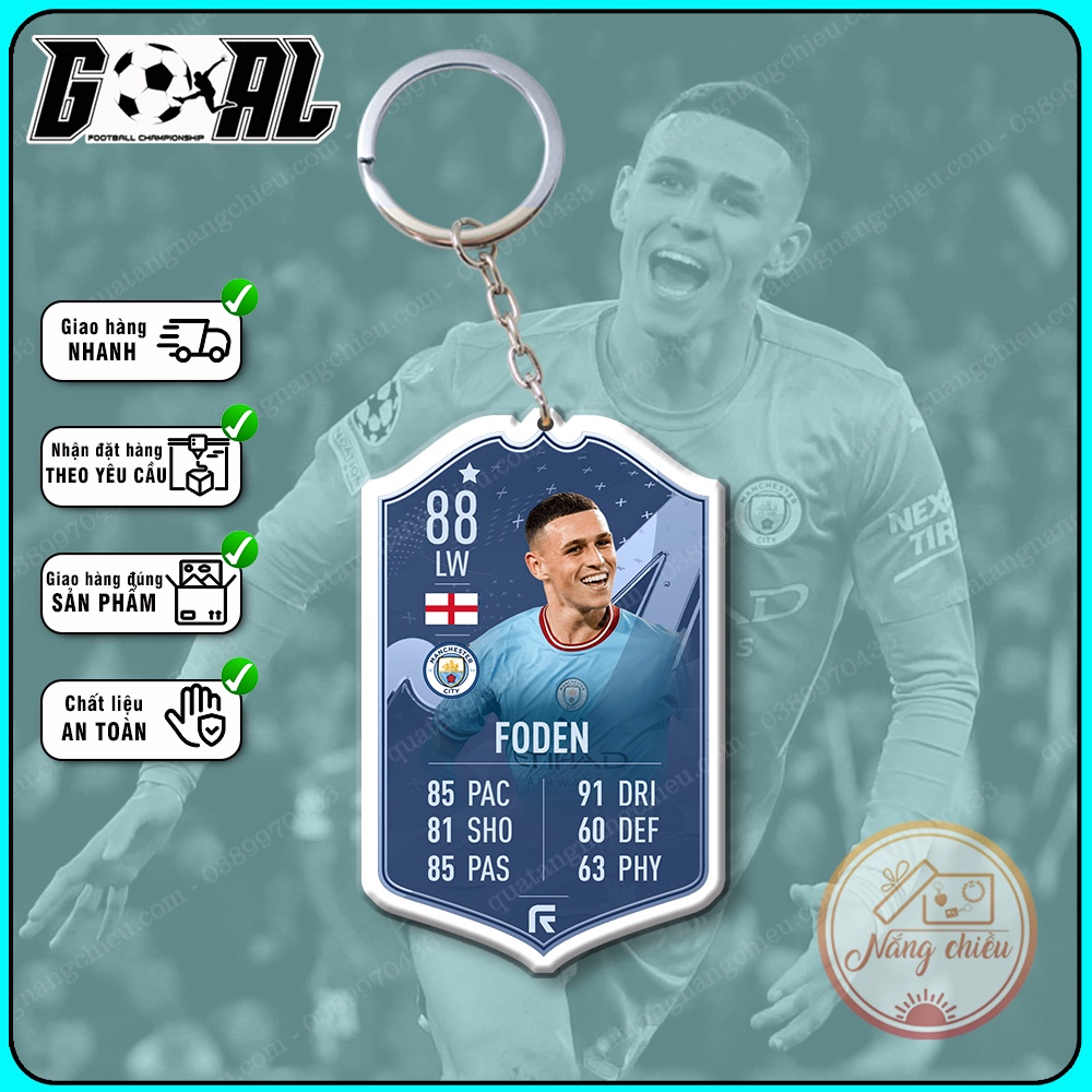 Móc khóa cầu thủ Foden cao cấp hiện đại, phụ kiện treo balo túi xách đẹp, thẻ bóng đá yêu thích CLB Man City[3501-3512]