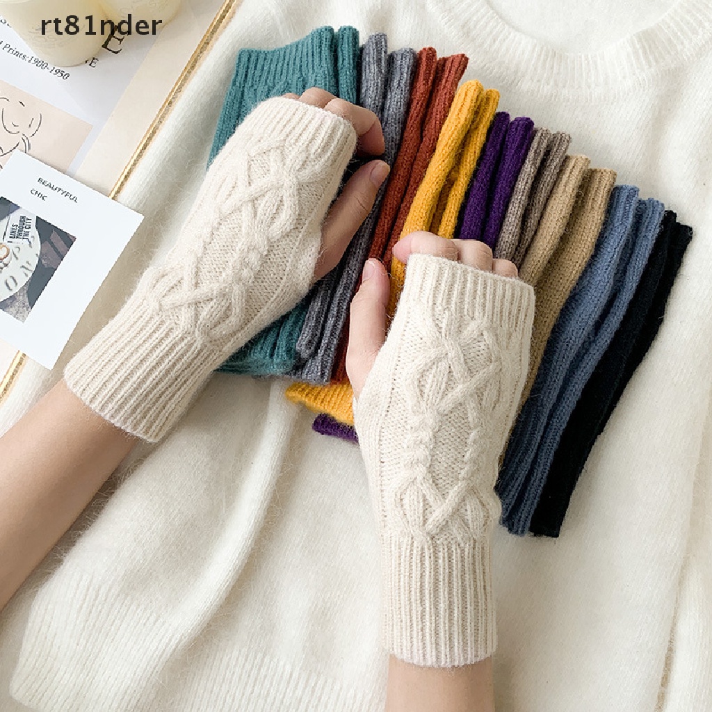 1 Đôi Găng Tay Dệt Kim Hở Ngón Giữ Ấm Mùa Đông Cho Nữ