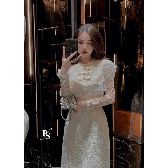 Váy ren 3 nơ phối lưới