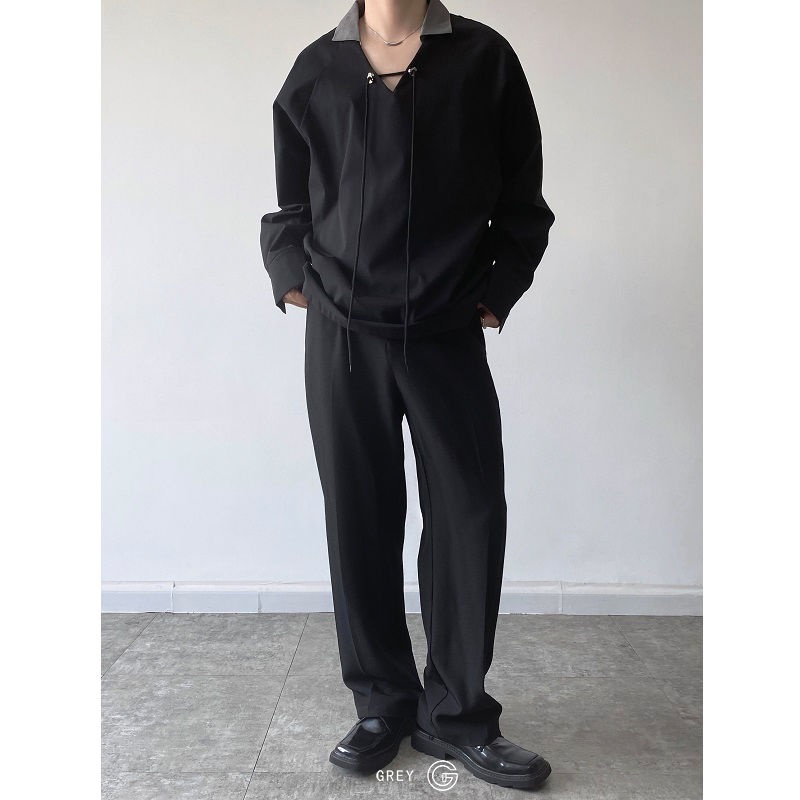 Áo Sơ Mi Tay Dài Dáng Rộng Màu Sắc Tương Phản Thời Trang Mùa Thu Cho Nam