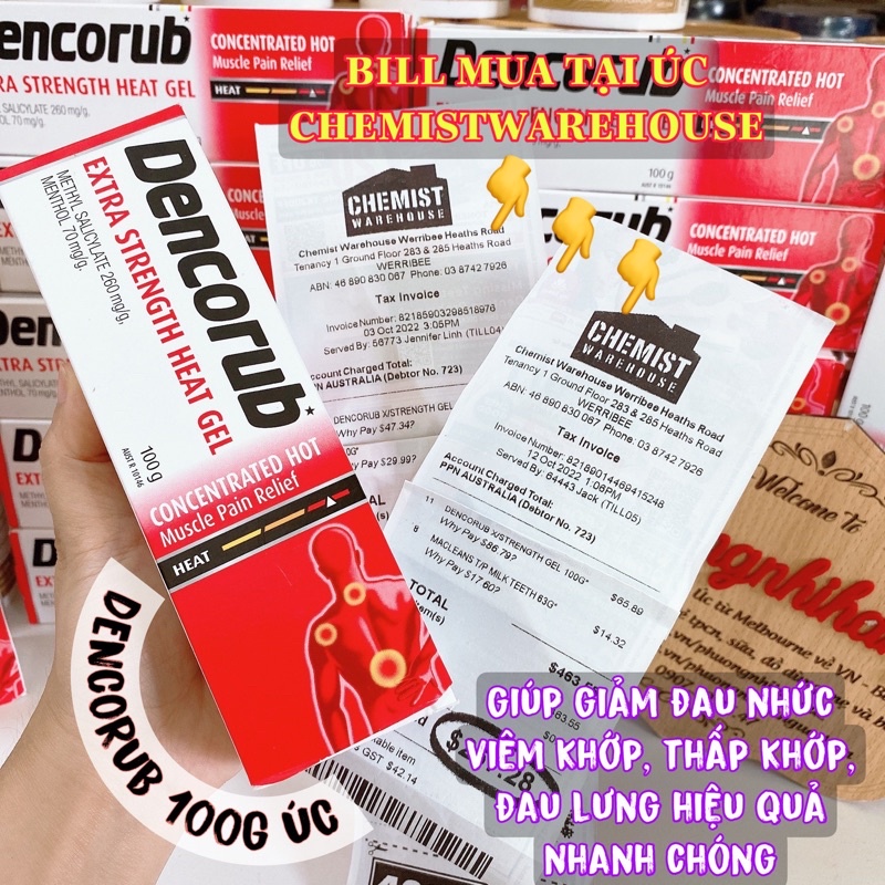 DATE 8/2026 - MUA TRỰC TIẾP TẠI PHARMACY ÚC - DẦU XOA BÓP GIẢM ĐAU NHỨC DENCORUB EXTRA STRENGTH HEAT GEL 100G