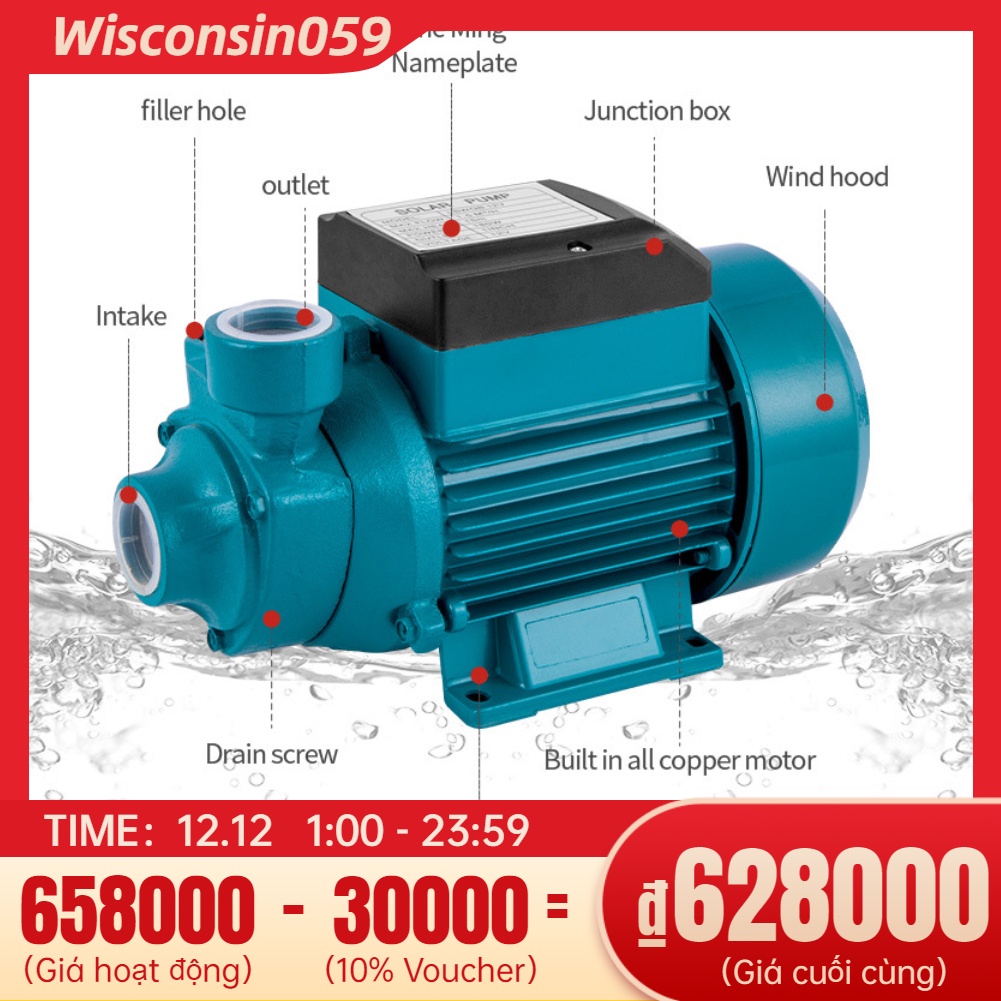 Máy bơm nước Động cơ cánh quạt đơn cực Công cụ tưới hút ngang 15m 180W DC12V【Wisconsin059】