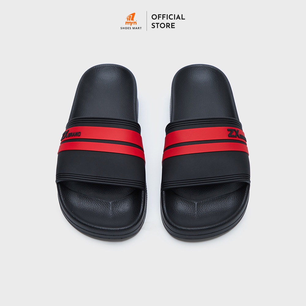 Dép quai ngang nam nữ ZX Unisex Shoes ZX Brand Slide phối sọc đỏ Logo đen dập nổi đế IP 2cm