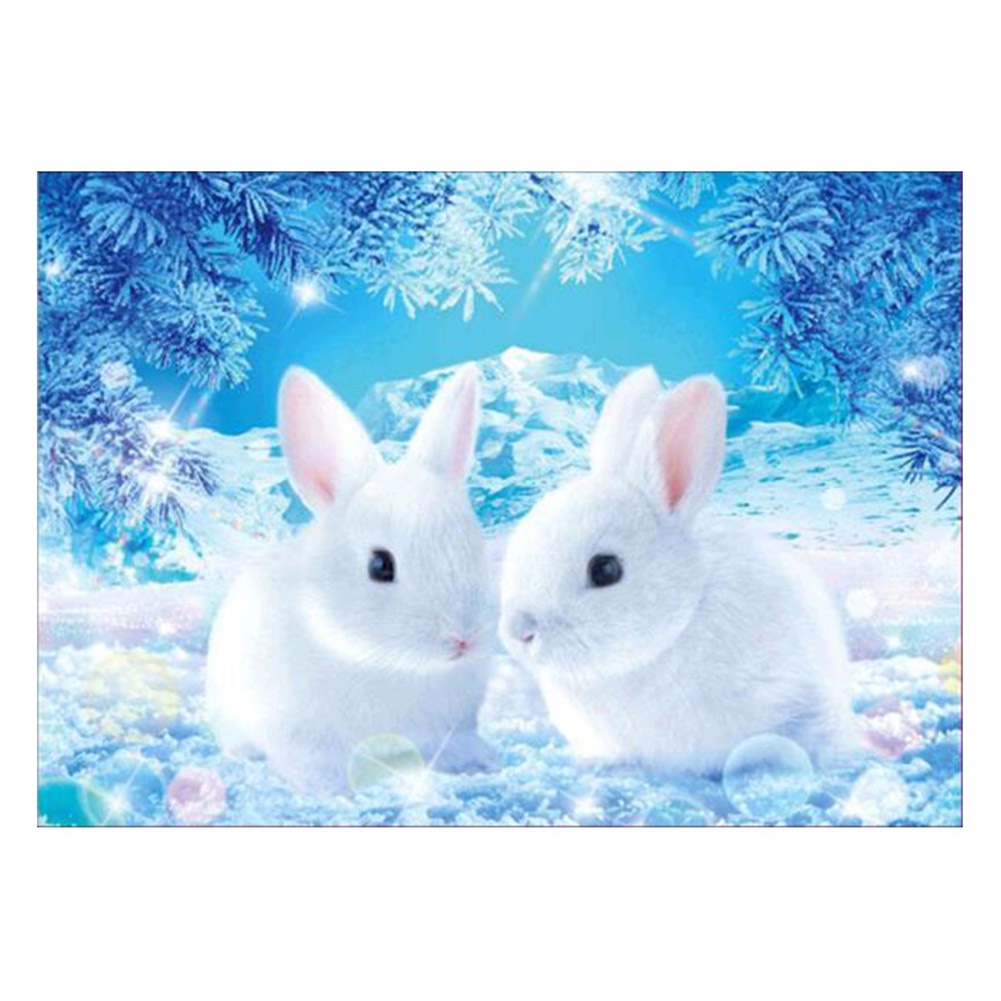 Bộ Tranh Đính Đá 5D Tự Làm 30 * 40cm Hình Thỏ Tuyết Dễ Thương Trang Trí Nhà Cửa
