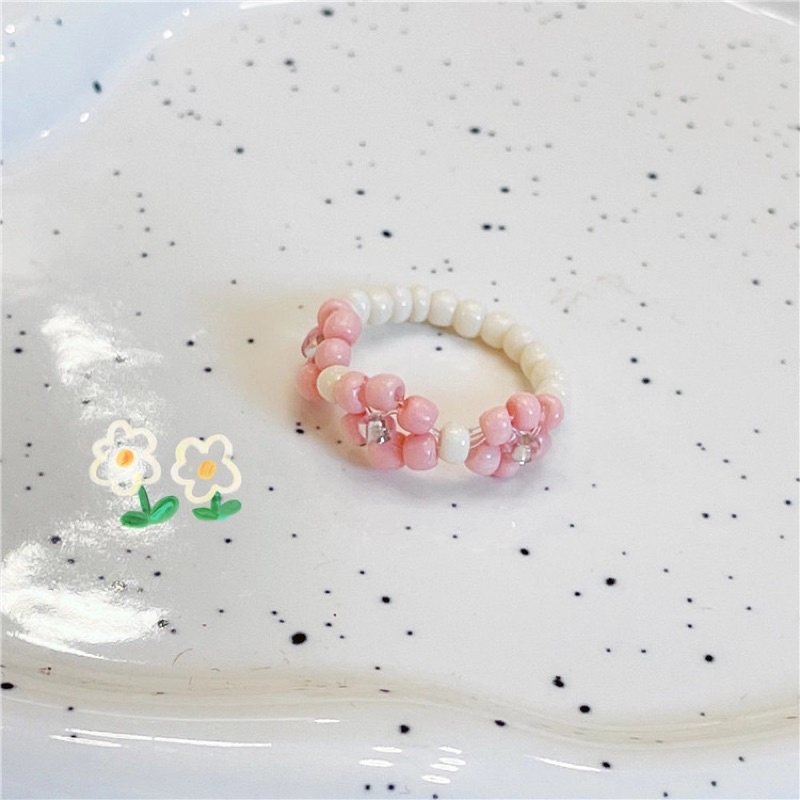 Phụ kiện nhẫn hạt cườm màu hồng pastel