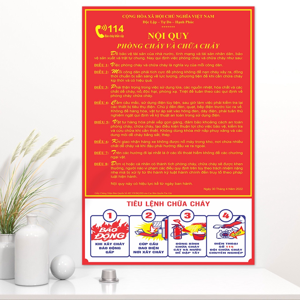 Tấm bảng decal nội quy PCCC và tiêu lệnh chữa cháy gộp chung kích thước 40x60cm