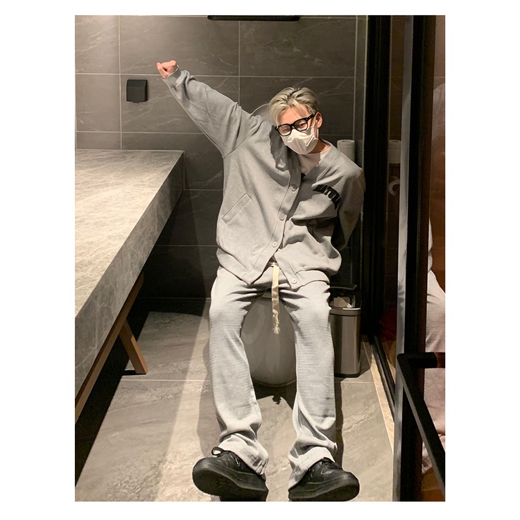 Áo Cadigan NATURAL Nam Cúc Cài Xám, Nỉ Len 2za Cao Cấp