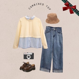 BLEUBIRD Áo len mỏng phối lụa Combined Top