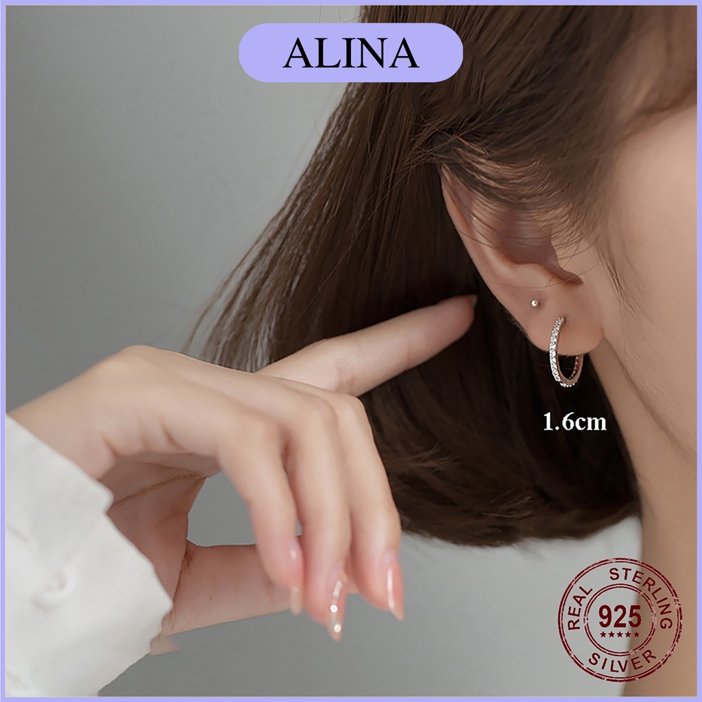 Khuyên Tròn Đá Bạc 925 Bấm Bật Chắc Chắn Nhiều Size Alina Bông Tai Tròn Đính Đá Đơn Giản Nam Nữ 0383