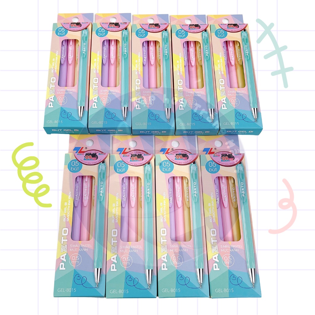 Bộ 5 cây Pazto Thiên Long mực gel xanh vỏ màu pastel cực dễ thương