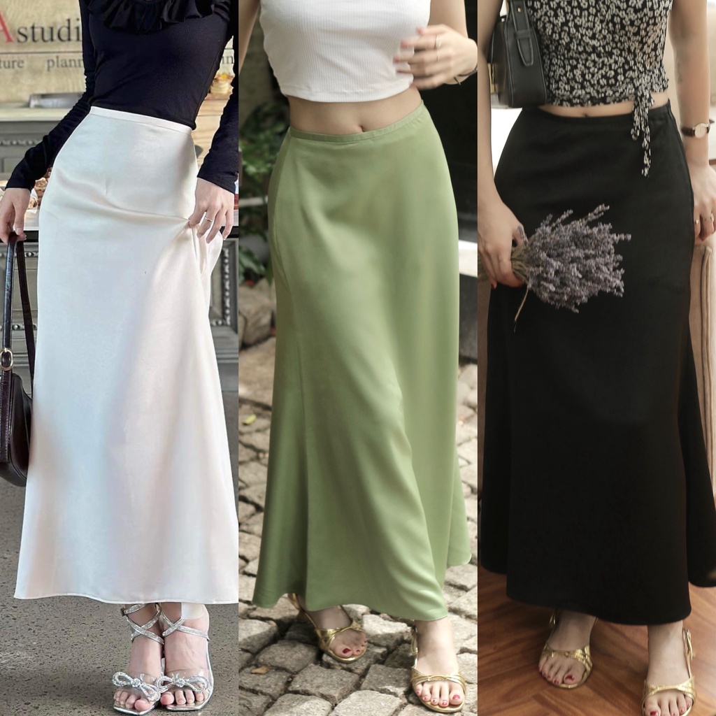 Chân váy lụa đuôi cá retro Pháp