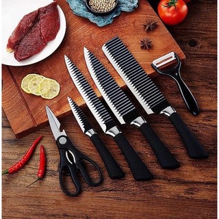 Bộ 6 món dao kéo Nhật lưỡi lượn sóng cao cấp