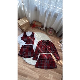 Set dạ kẻ đỏ