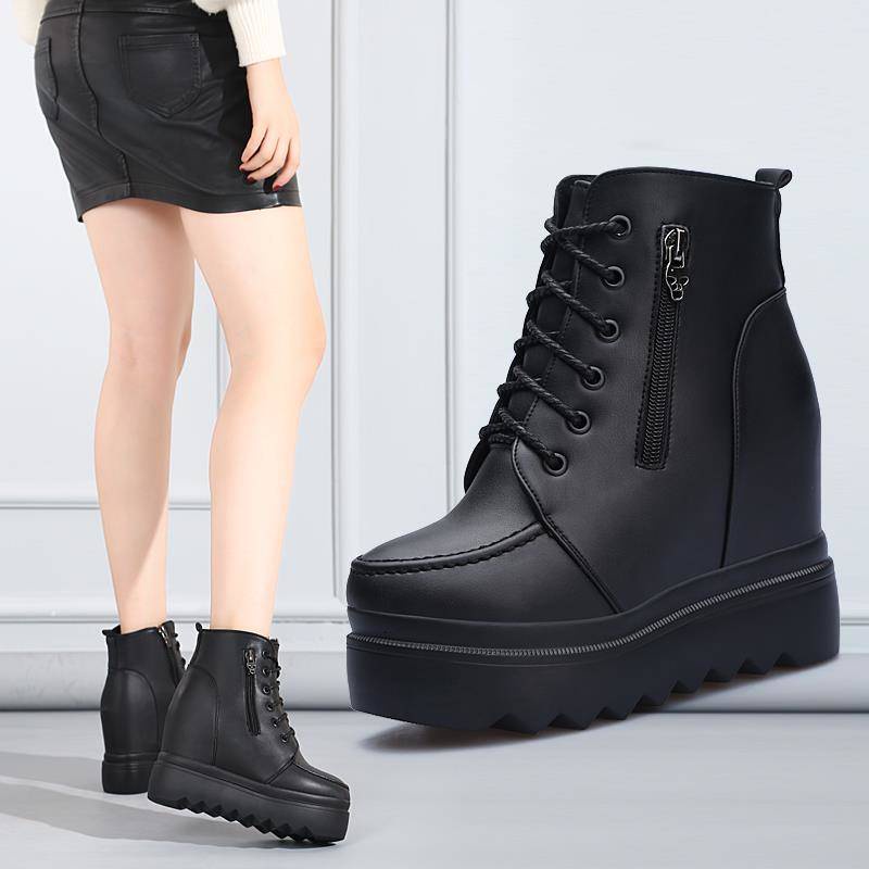 Giày Bốt Cao Gót 12CM Đế Xuồng Cotton Siêu Cao Màu Đen Chống Thấm Nước Thời Trang Thu Đông Cho Nữ