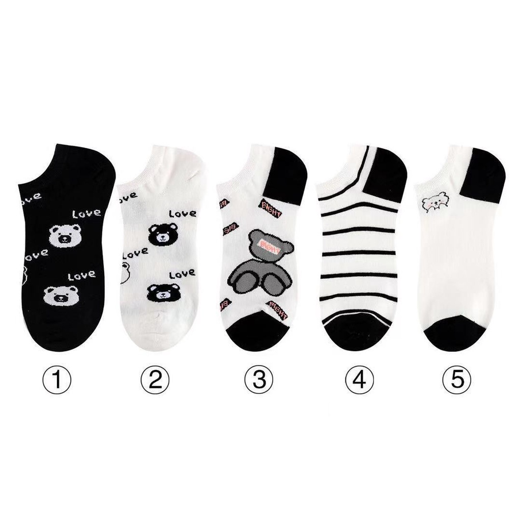 Vớ Thuyền Mỏng Màu Trắng Đen Họa Tiết Hoạt Hình Phong Cách Nhật Bản Thời Trang Xuân Hè Cho Nam Và Nữ