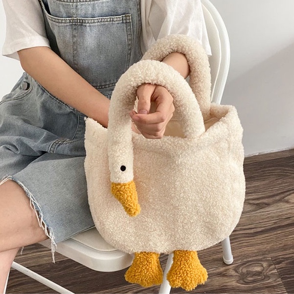 Mischa Túi Đeo Chéo Lông Cừu Nhân Tạo Hình Con Ngỗng Hoạt Hình Đáng Yêu Sáng Tạo Có Thể Điều Chỉnh Được