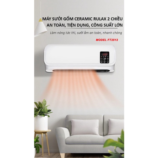 Máy Sưởi Nhà Tắm RULAX 2 Chiều Nóng Lạnh, Máy Sưởi Gốm Treo Tường Kèm Điều Khiển Từ Xa