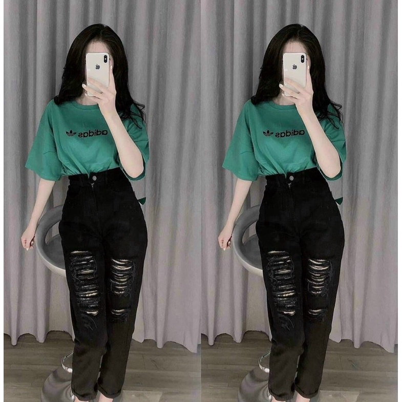 Baggy Jeans Loan Màu Rách Nhiều