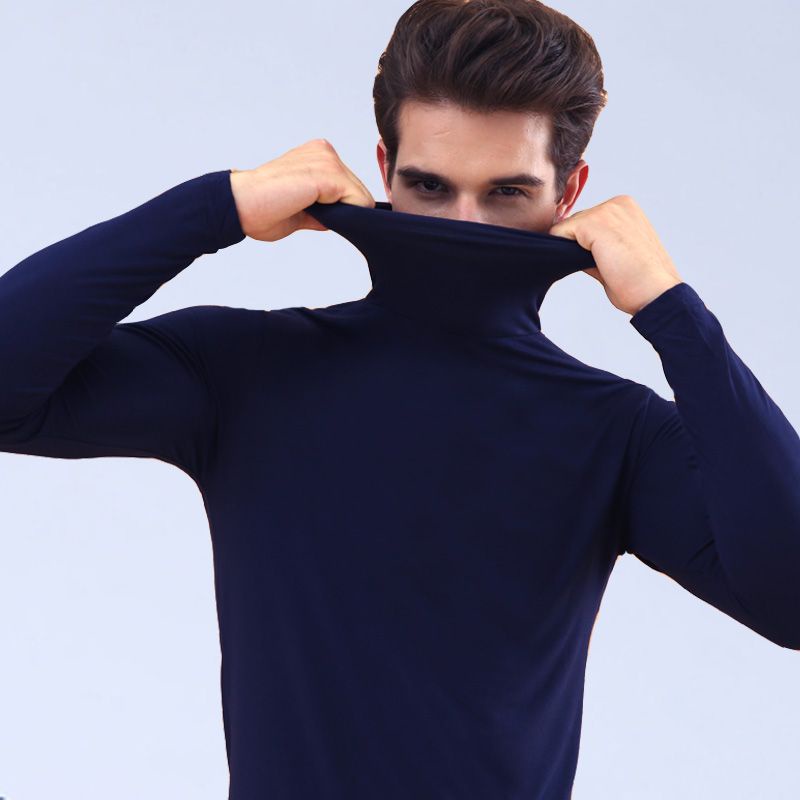 Áo Thun Tay Dài Cổ Lọ Vải Lụa Lạnh Siêu Mỏng Thời Trang Mùa Hè Thu Cho Nam