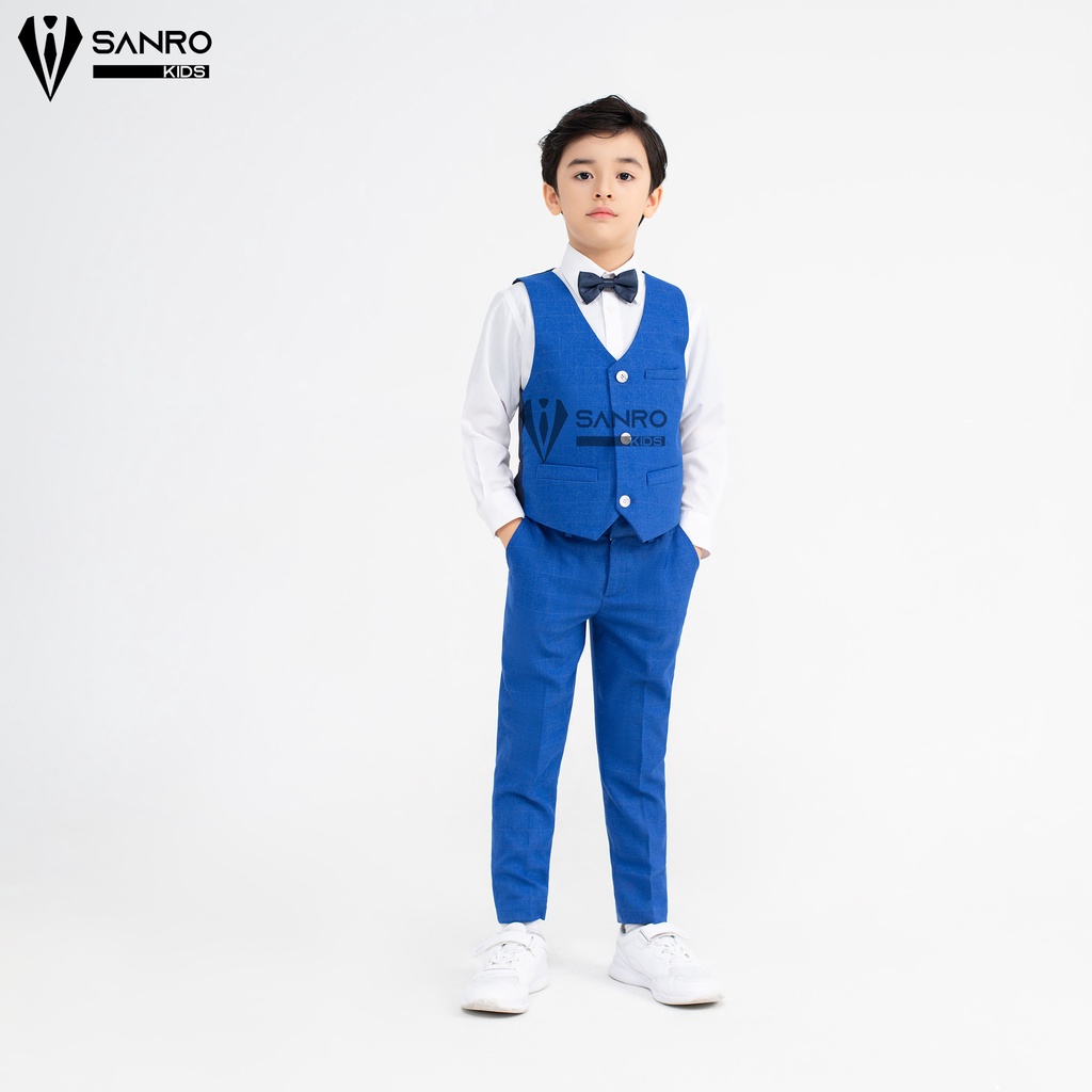 Bộ vest bé trai SANRO KIDS xanh kẻ nhạt