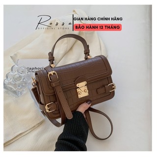 Túi xách nữ Rossa RS-005 nắp gập khóa vuông vân da rắn Nâu