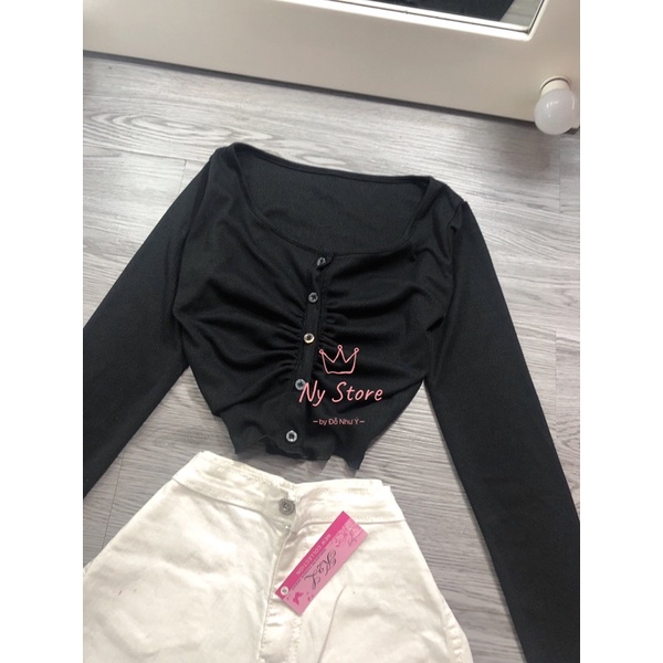 ÁO CROPTOP NÚT GÀI TAY DÀI