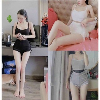 Đồ bộ mặc nhà, Bộ đùi 2 dây phối viền ren mặc ở nhà mát mẻ thoải mái sexy Nxboutique