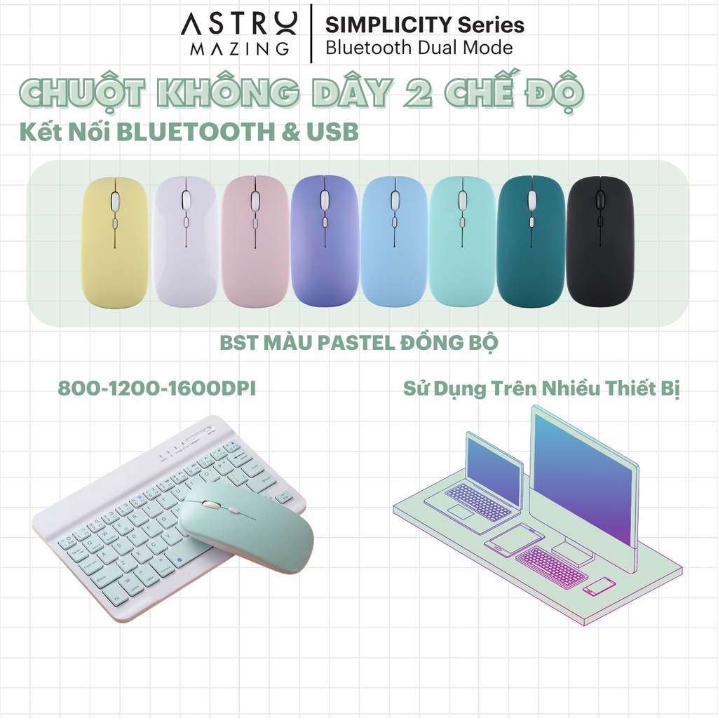 Chuột Bluetooth không dây AstroMazing silent siêu êm cho iPad, Android, Laptop, Macbook