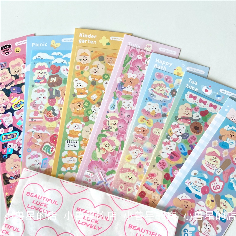Hình dán sticker thẻ goo gấu thỏ cún kim tuyến hàn quốc dễ thương decor toploader
