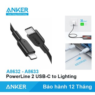 Cáp sạc nhanh Anker Powerline II C To Lighting Sạc 20W 30W - A8632 A8633 dài 0.9 Mét và 1.8 Mét BH 12 Tháng