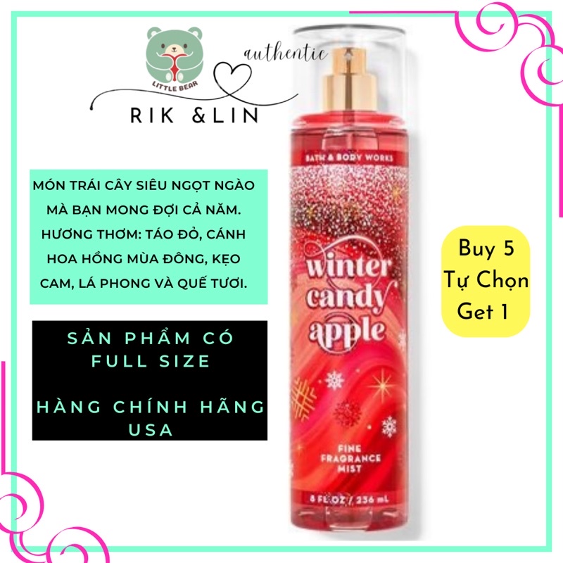 Auth_ GOLDEN BERRY MISTLETOE| WINTER CANDY APPLE |VANILLA BEAN| TWISTED PEPPERMINT  - Xịt Thơm Toàn Thân Body Mist