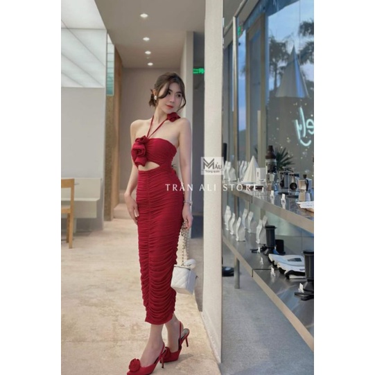 Váy lưới đính hoa cổ dây QCL1