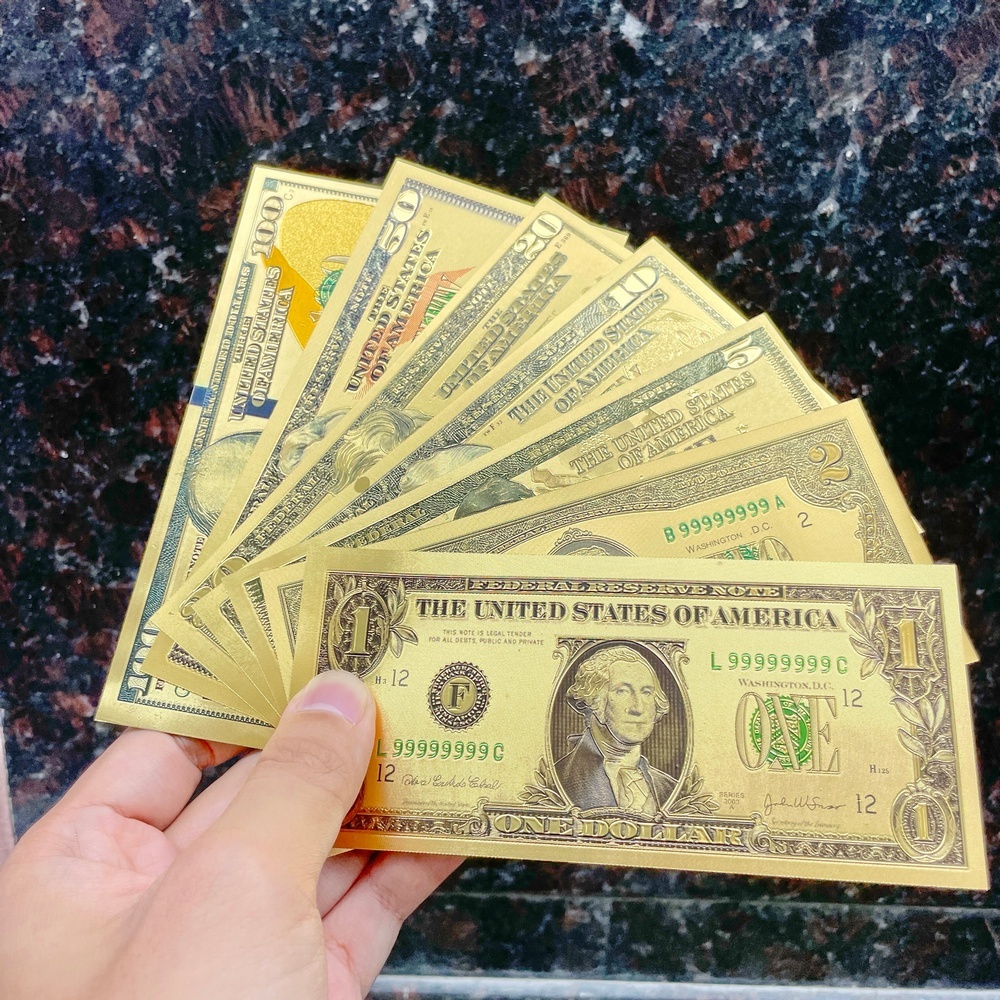 Bộ 7 tờ đô từ 1 - 100 usd may mắn, phong thuỷ, chất liệu plastic