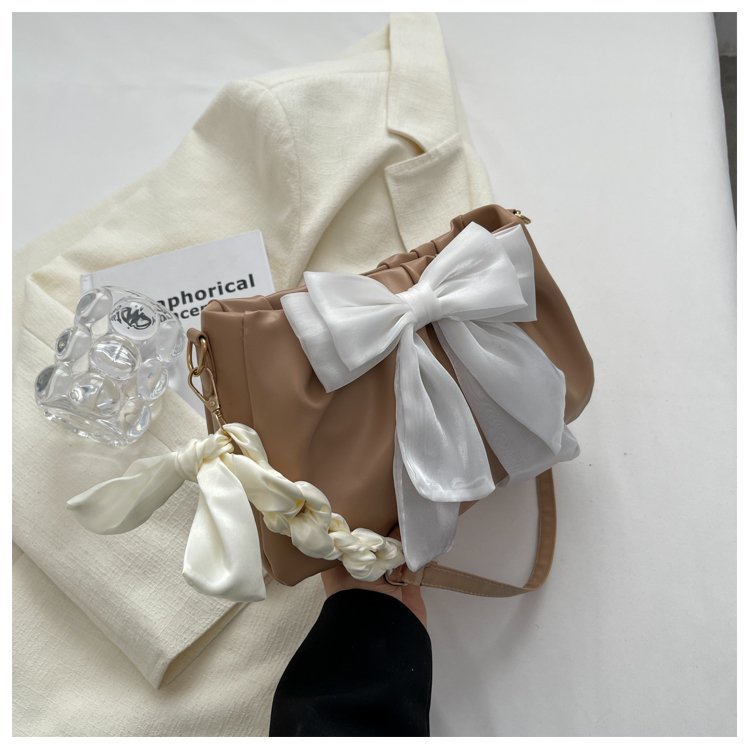 AlphaZ Túi Đeo Vai Xếp Ly Bằng Da PU Phối Dây Xích Thời Trang Phong Cách Hàn Quốc