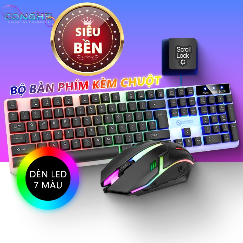 Bàn phím + chuột gaming có dây giả cơ tích hợp bật tắt chế độ đèn led tiện lợi dành cho game thủ, văn phòng 3C19
