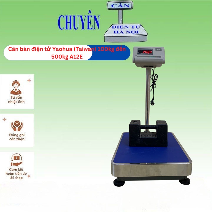 Cân bàn điện tử công nghiệp tích điện, bàn cân INOX 100kg 150kg 200kg 300kg 500kg YAOHUA (Taiwan) A12E