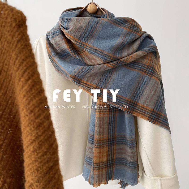 Khăn Choàng Cổ Vải Cashmere Dày Ấm Áp Họa Tiết Kẻ Sọc Cỡ Lớn Kiểu Hàn Quốc Thời Trang Mùa Đông Cho Nữ