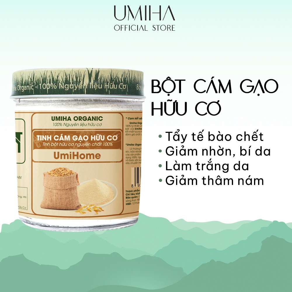 Bột Cám Gạo đắp mặt hữu cơ UMIHOME nguyên chất 135G dưỡng trắng da, tẩy da chết, ngừa nám và thâm mụn